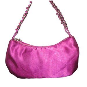 Elliott Lucca Fuchsia Pink Satin Intricate Rhinestone Beaded Handle evening bag